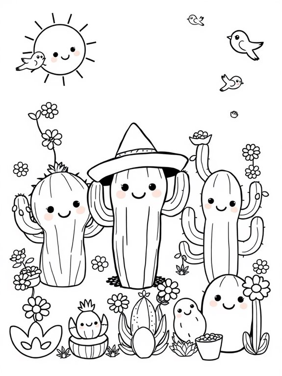 adorable cartoon cacti coloring