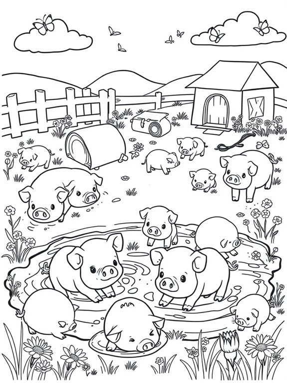 adorable pigs in farmyard