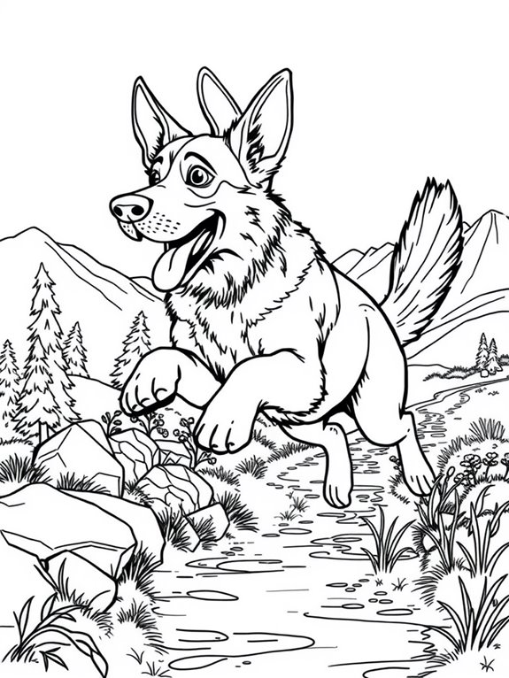 adventurous german shepherd illustration