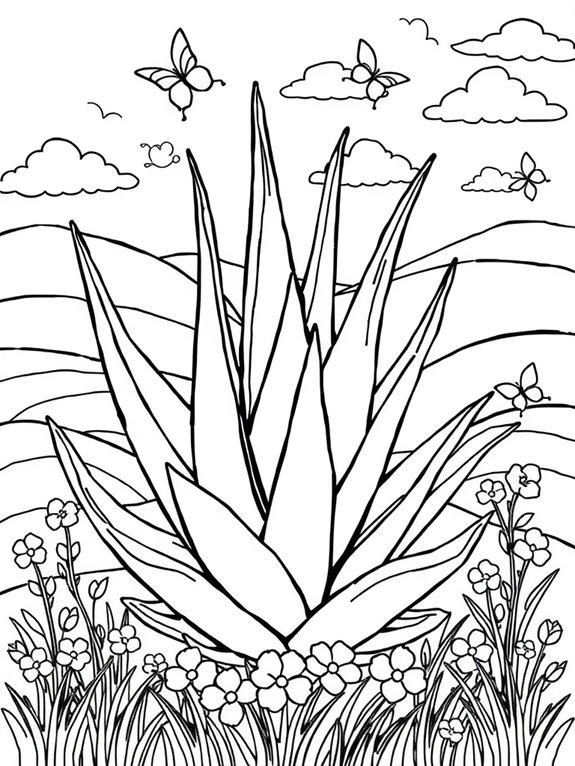 aloe vera nature coloring page