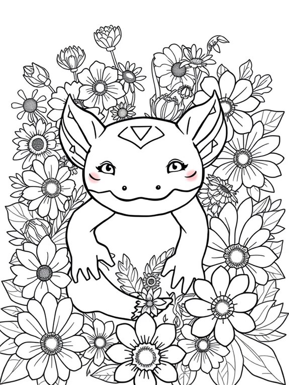 axolotl with floral designs