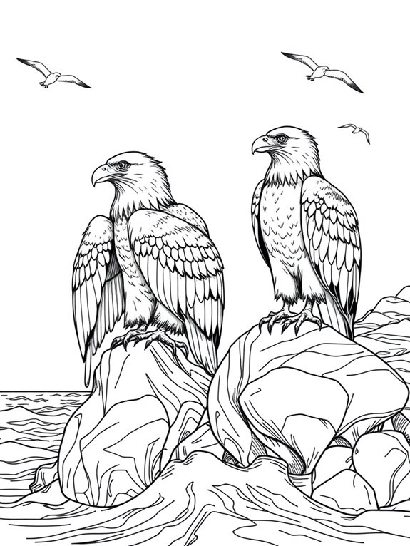 bald eagles by ocean