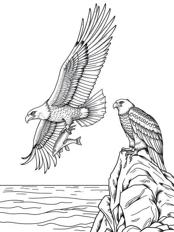 bald eagles fishing illustration