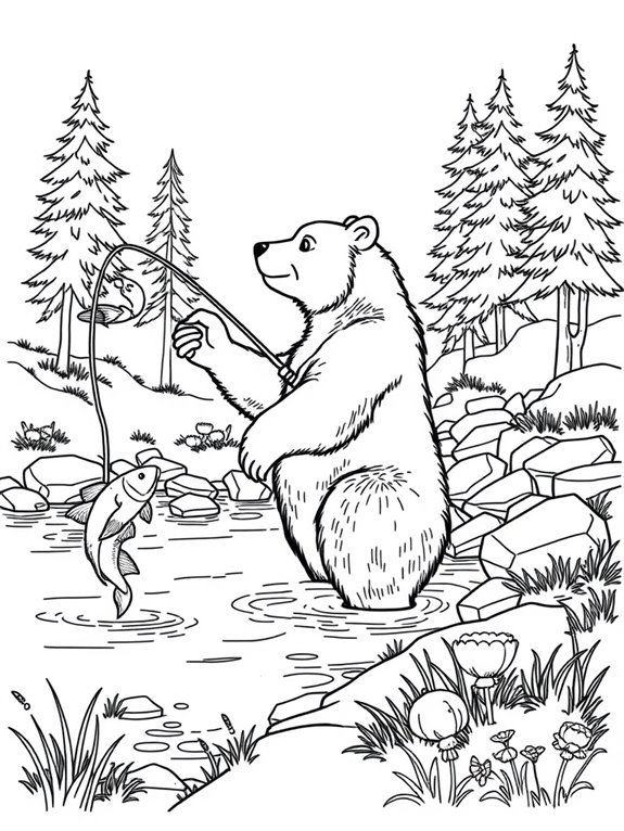 bear fishing coloring page