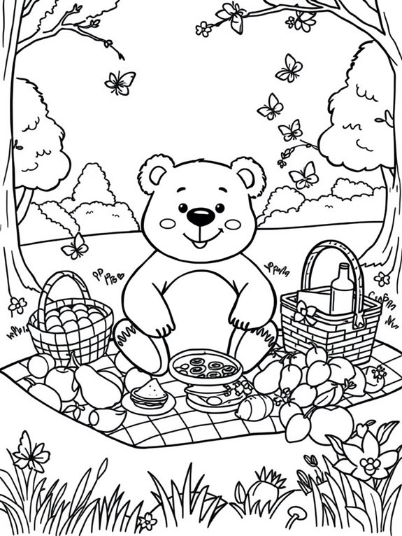 bear picnic coloring page