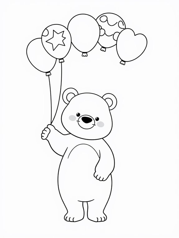 bear with colorful balloons