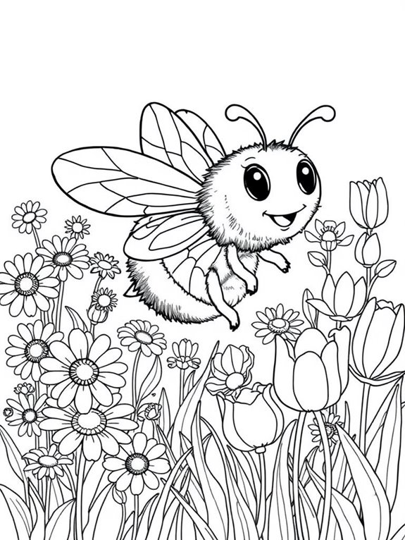 bee surrounded by flowers