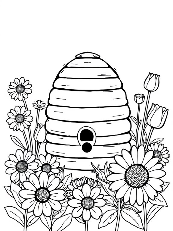 beehive and flower coloring