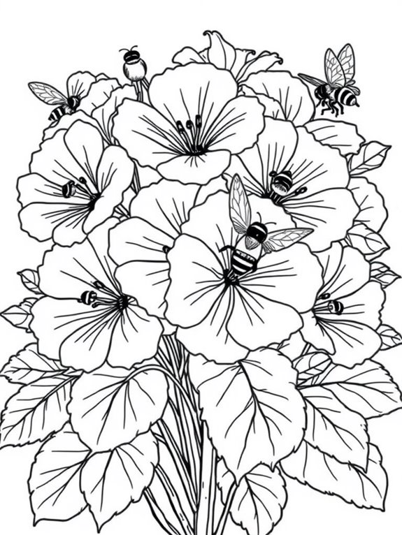 bees pollinating geranium flowers