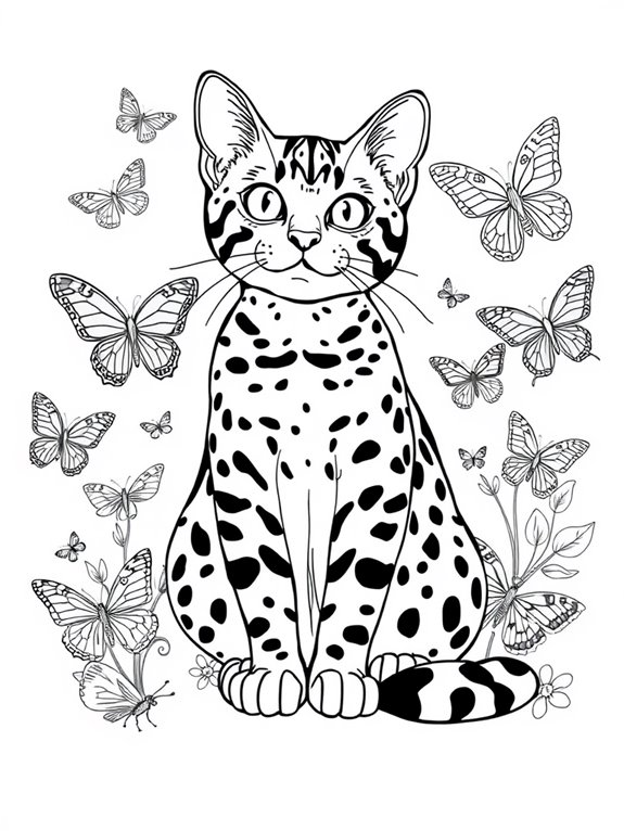 bengal cat butterfly illustration