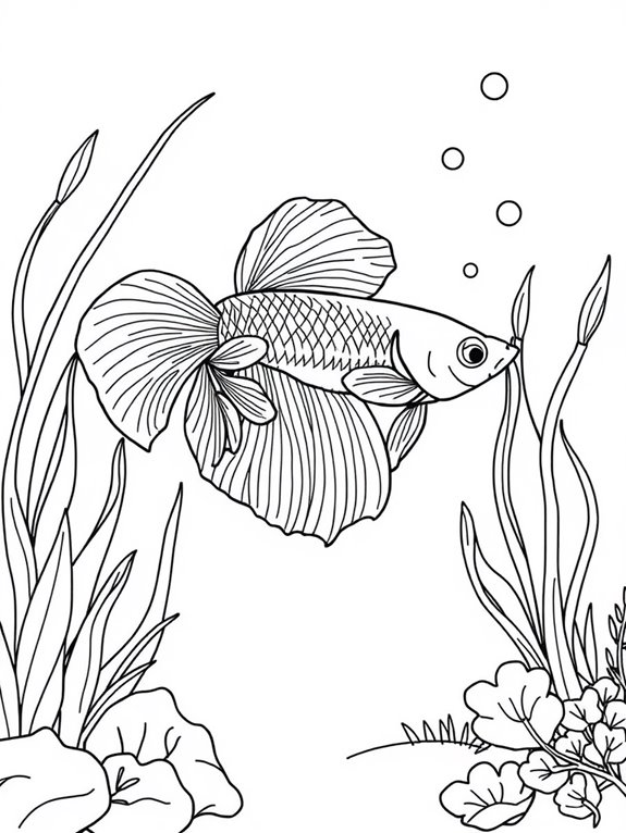 betta fish underwater coloring page