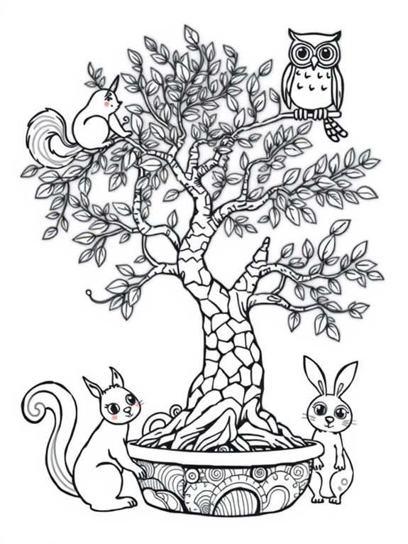 bonsai tree with animals