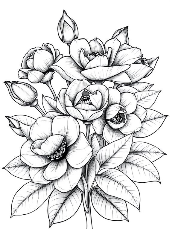 budding camellias coloring page