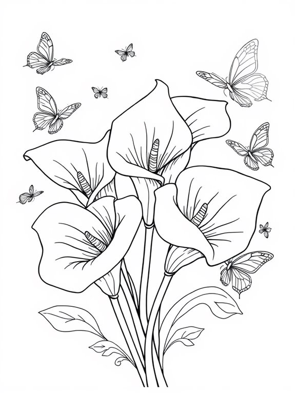 butterflies among calla lilies