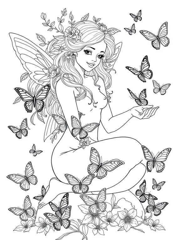 butterfly themed nymph coloring page