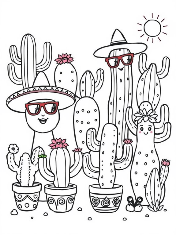 cacti with playful accessories