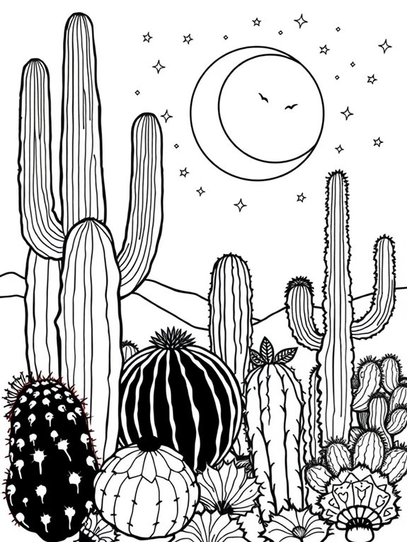 cactus under moonlight scene