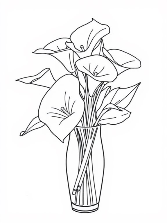 calla lilies vase coloring page