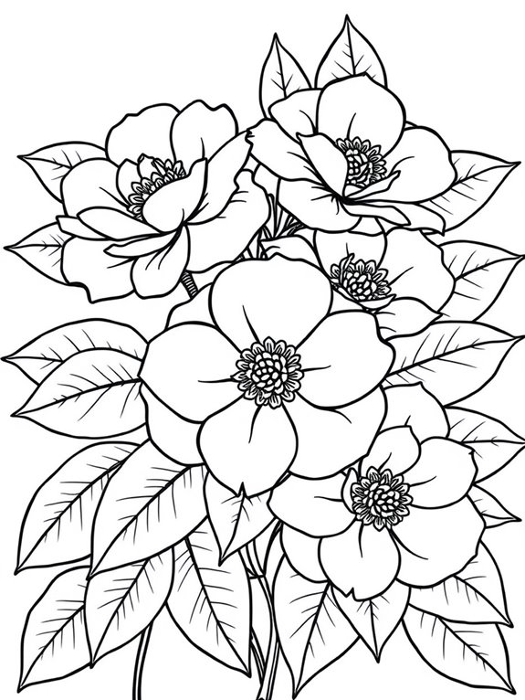 camellias coloring page design