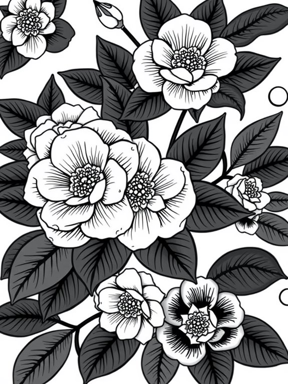 camellias floral pattern coloring