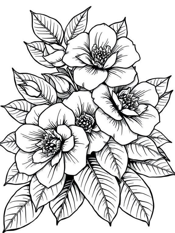 camellias leaves coloring page