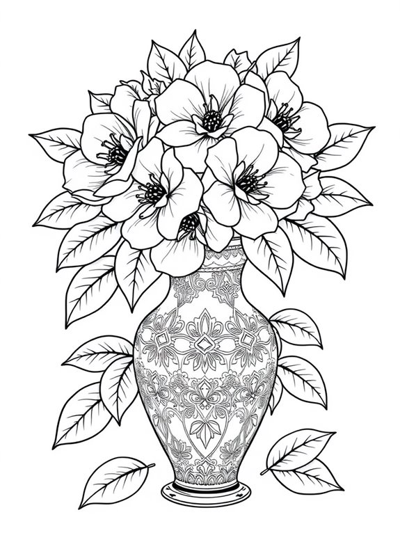 camellias vase coloring page