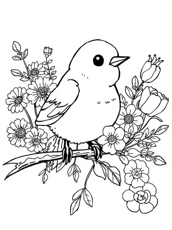 canary surrounded by flowers