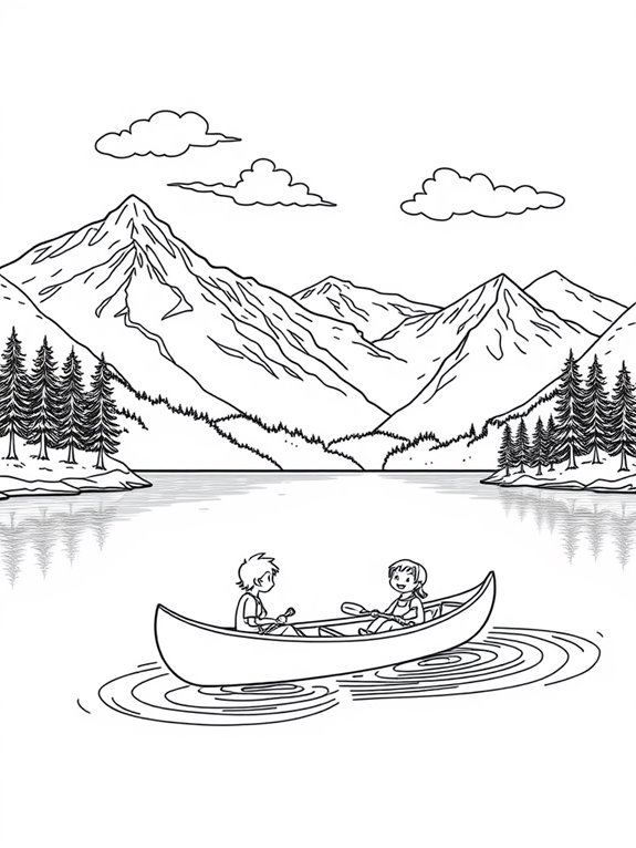 canoeing at mountain lake