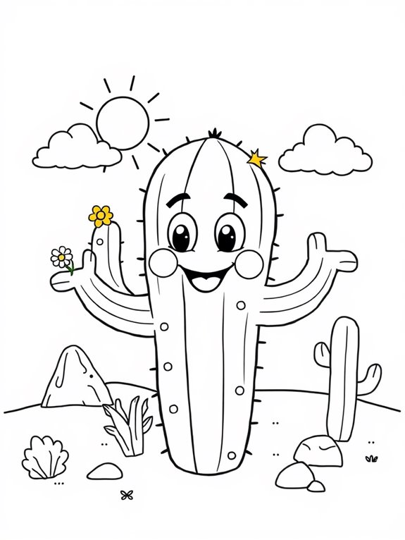 cartoon cactus coloring page