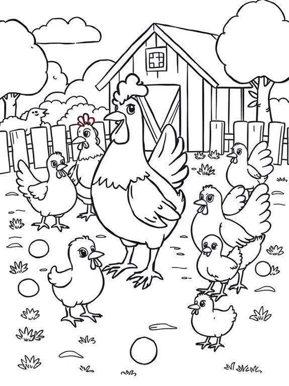 cartoon chickens coloring page