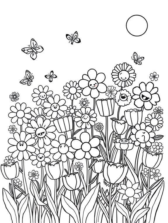 cartoon flowers coloring page