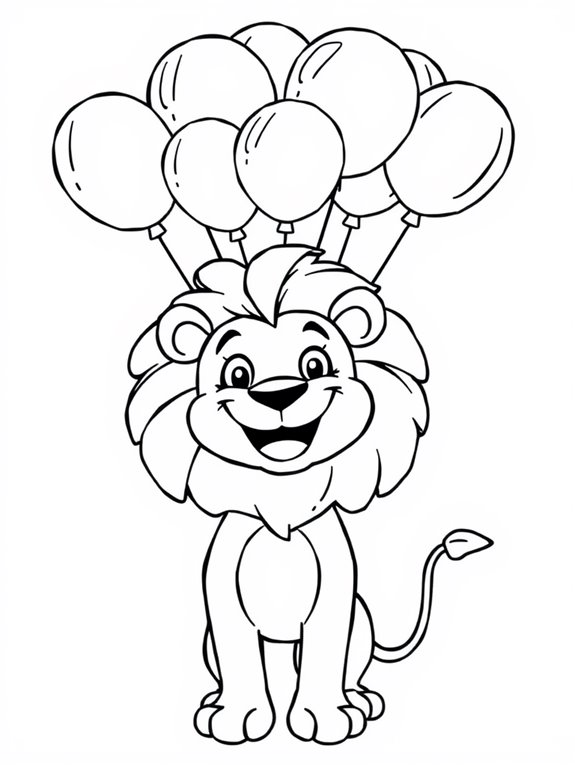 cartoon lion with balloons