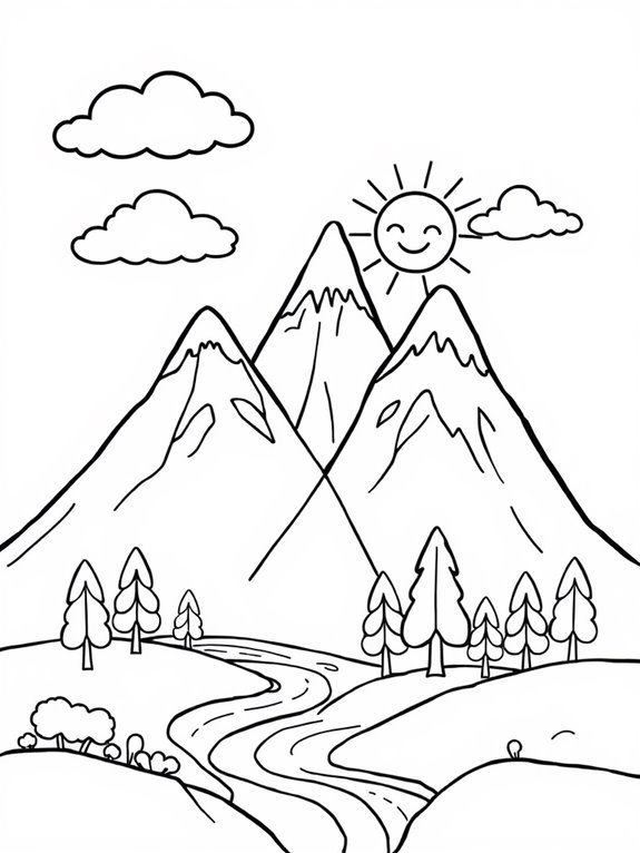 cartoon mountain landscape coloring