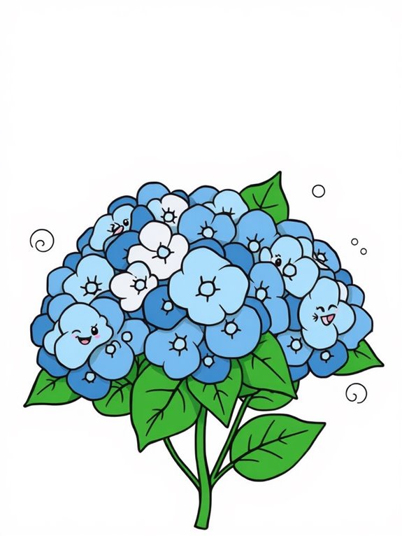 cartoon style hydrangea coloring page