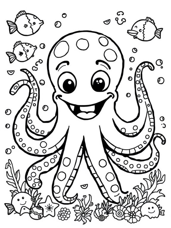 cartoon style kraken coloring page