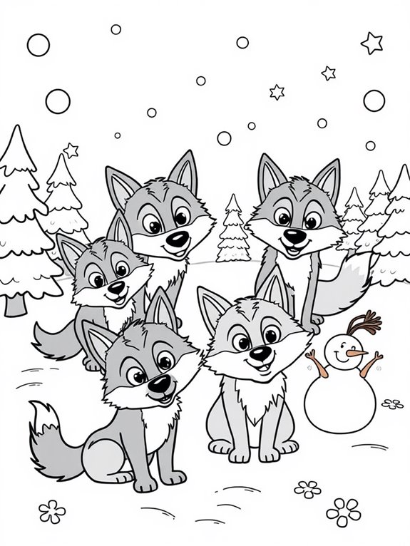 cartoon wolves in snow