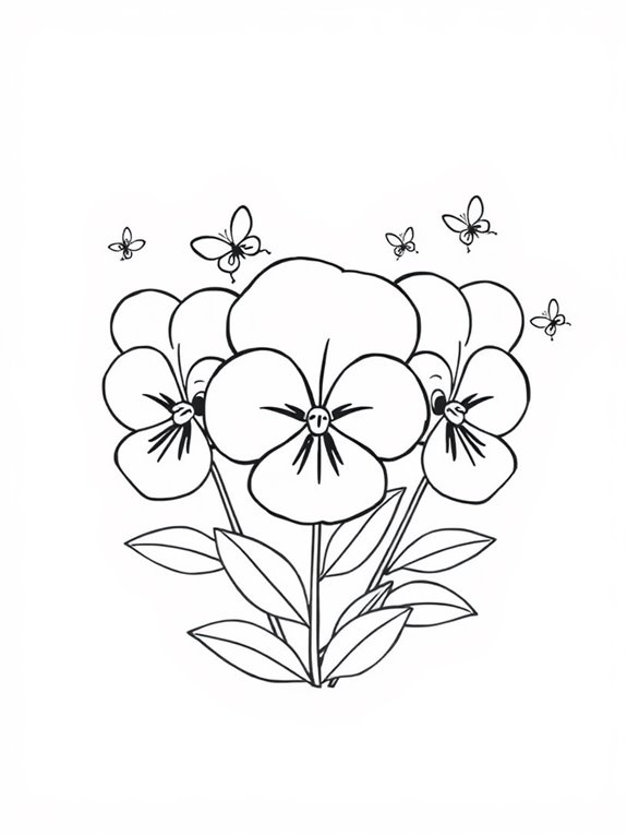 cartoonish pansy coloring page