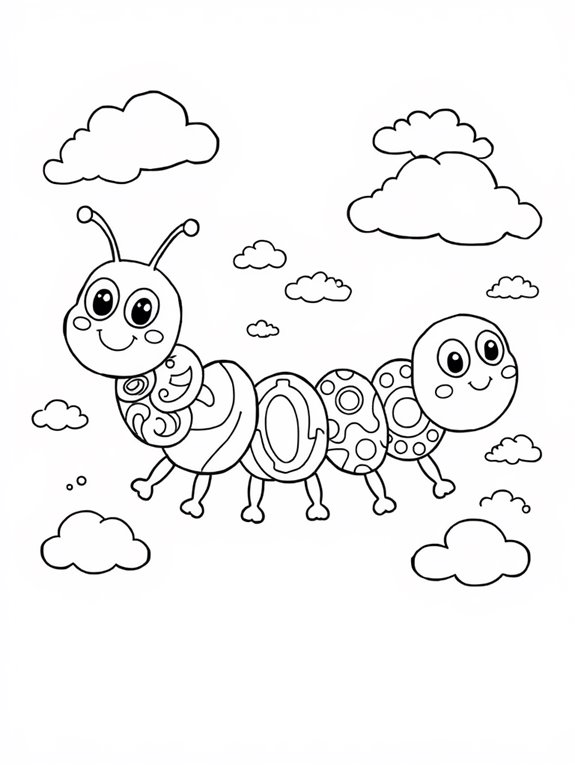 caterpillar coloring page clouds