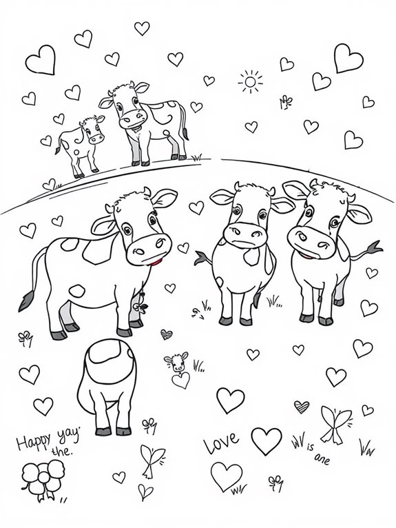 charming cows with hearts