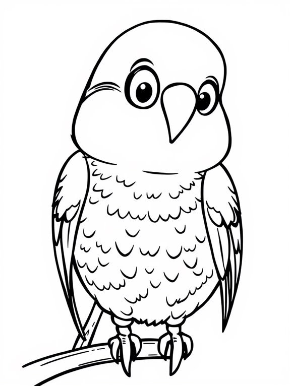 cheerful budgerigar coloring page