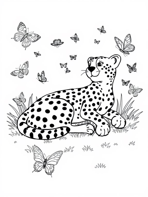 cheetahs and butterflies coloring page