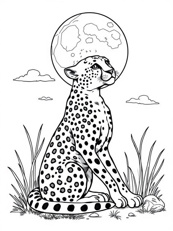 cheetahs moonlit coloring page