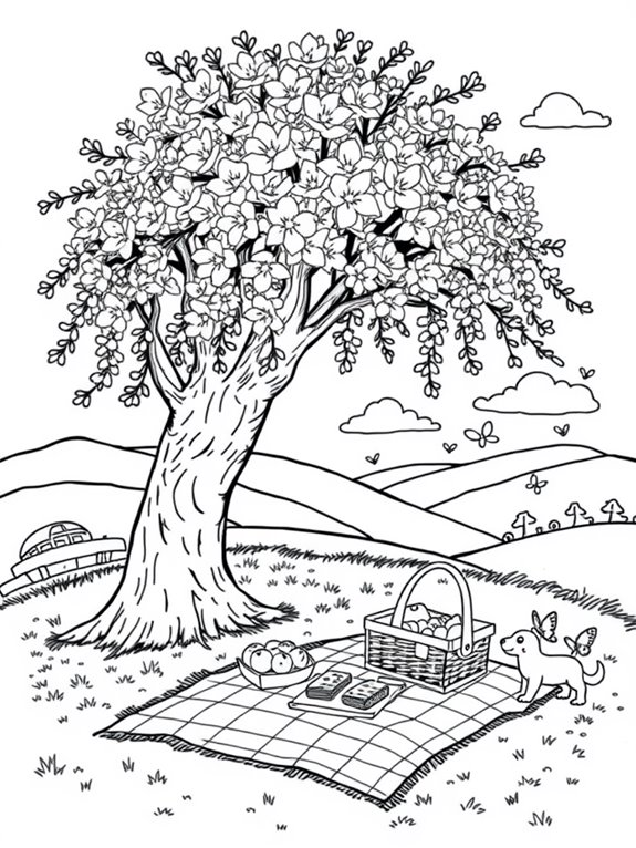 cherry tree picnic scene