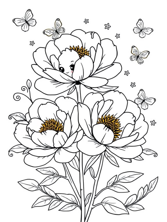 chibi peonies coloring fun