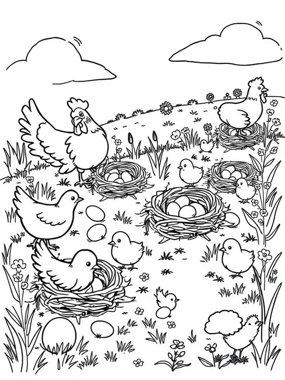 chickens chicks nests coloring