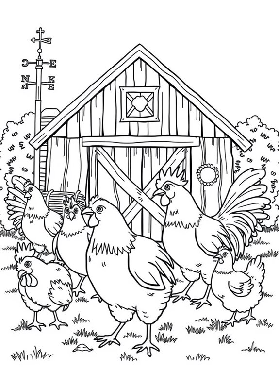 chickens in barn scene