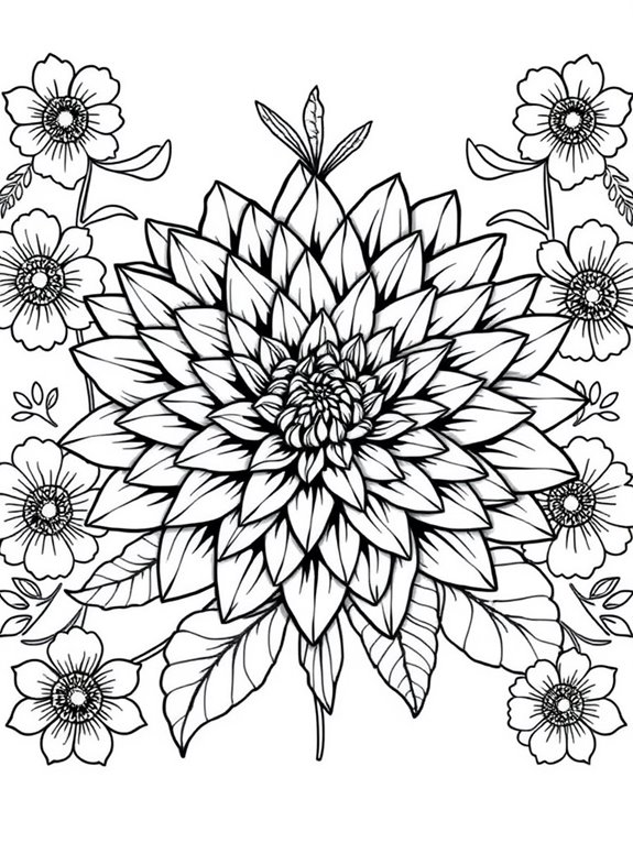 chrysanthemums floral coloring page