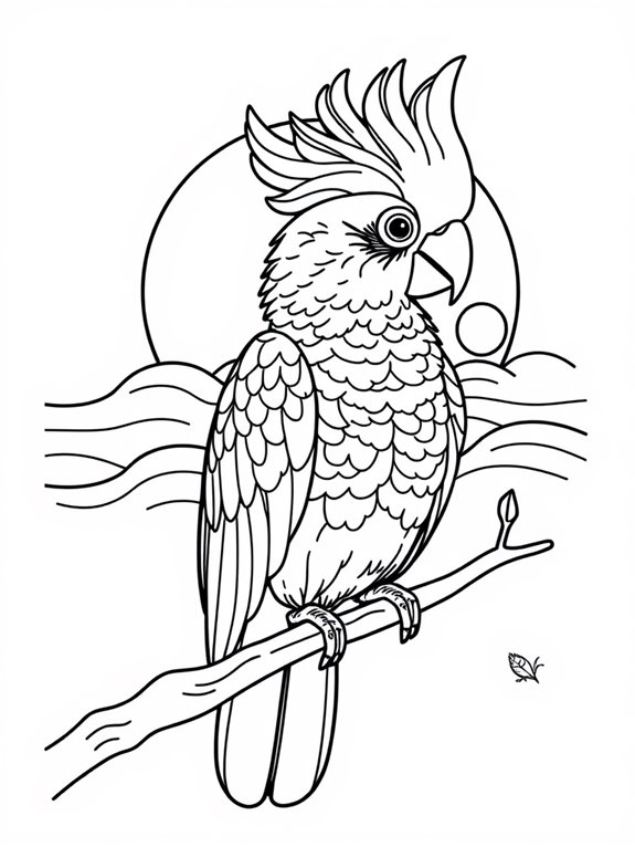 cockatoo coloring page sunset