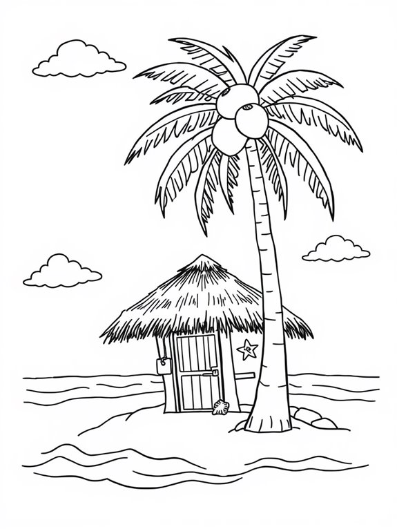 coconut tree and beach hut