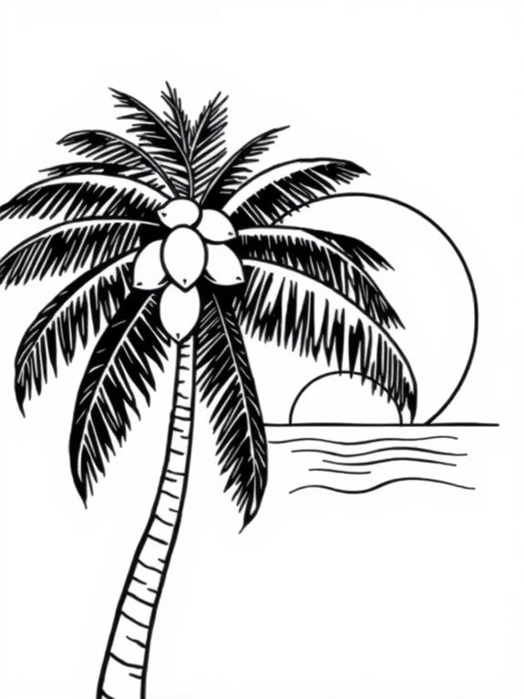 coconut tree sunset coloring